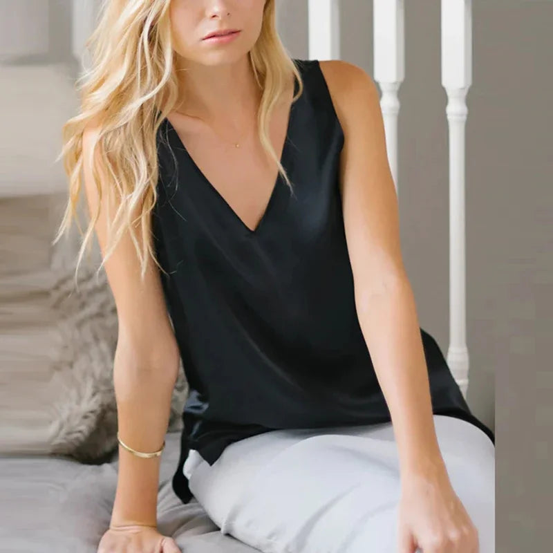 Isabella – Satijnen Mouwloze Dames Zomertop