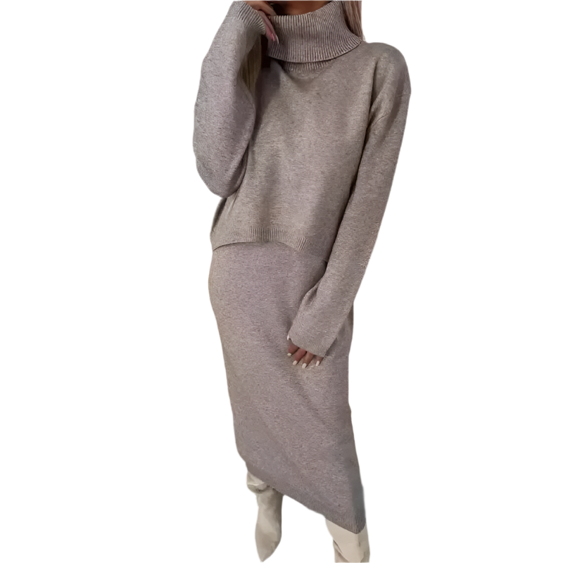 Narcy – Luxe tweedelige Dames set van Gebreide Mouwloos jurk en Vest