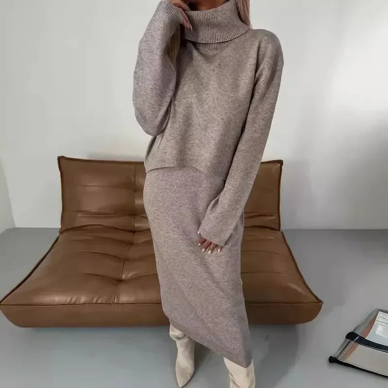 Narcy – Luxe tweedelige Dames set van Gebreide Mouwloos jurk en Vest