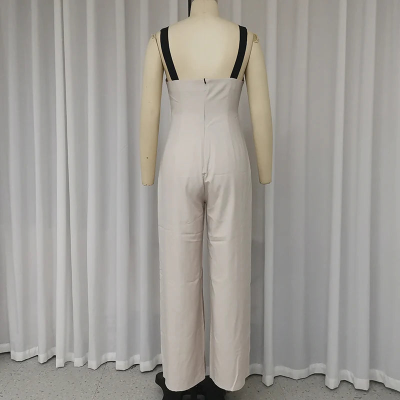Elena – Rugloze Dames Colorblock Jumpsuit met Zakken