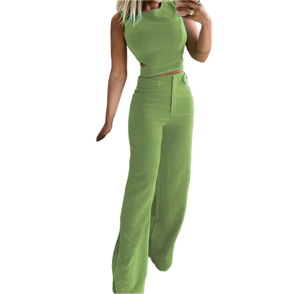 Zhavia – Elegante Tweedelige Dames Set met Wijde Pijpen