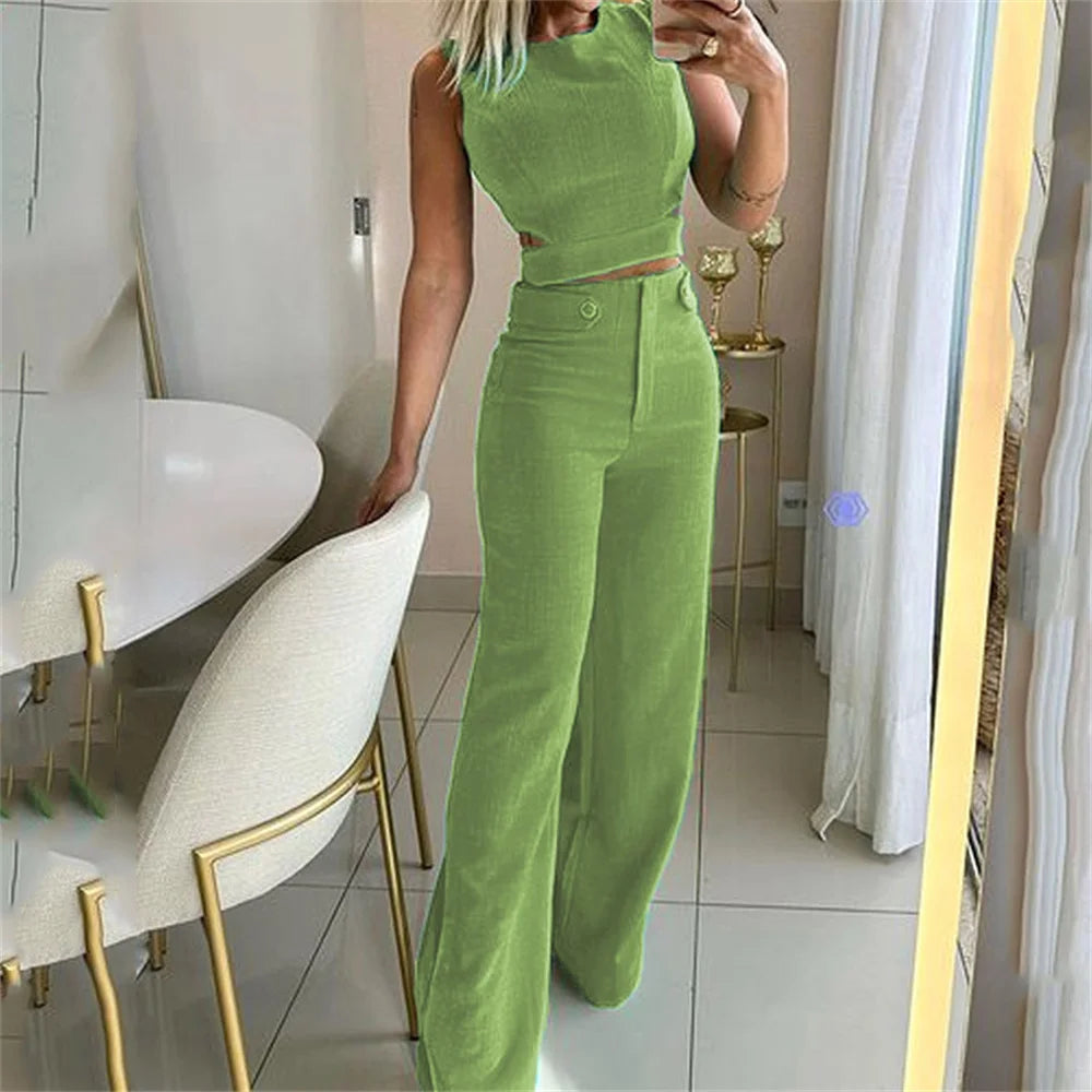 Zhavia – Elegante Tweedelige Dames Set met Wijde Pijpen