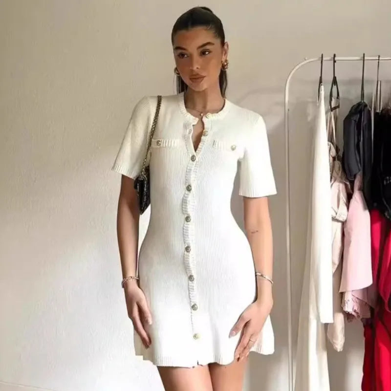 Gabriella – Elegante Gebreide Jurk met Gouden Accenten voor Dames