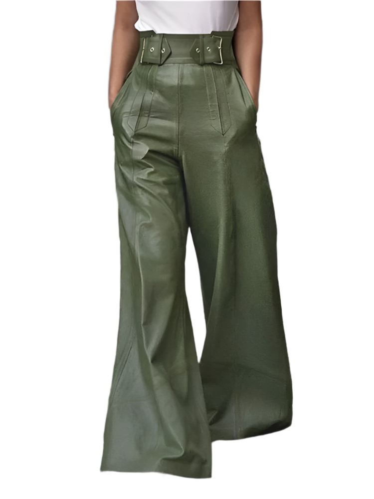 Alicia – Retro Wijde Dames Leren Flared Broek