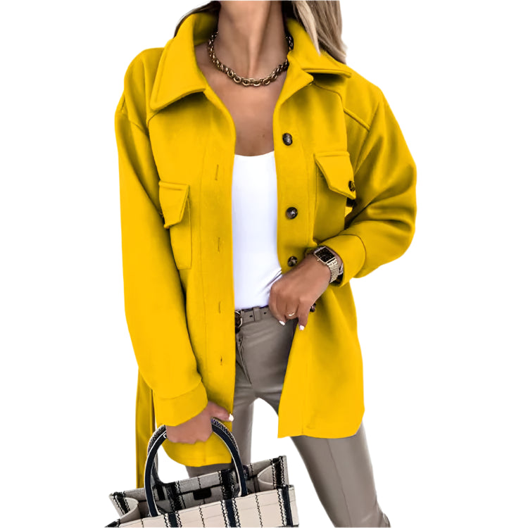 Jenel – Elegante Damesjas met Ceintuur en Polokraag van Wolmix