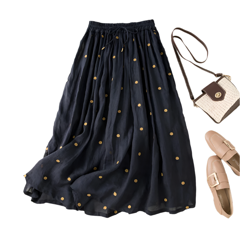 Sofia – Polkadot Linnen Dames Midi-Rok