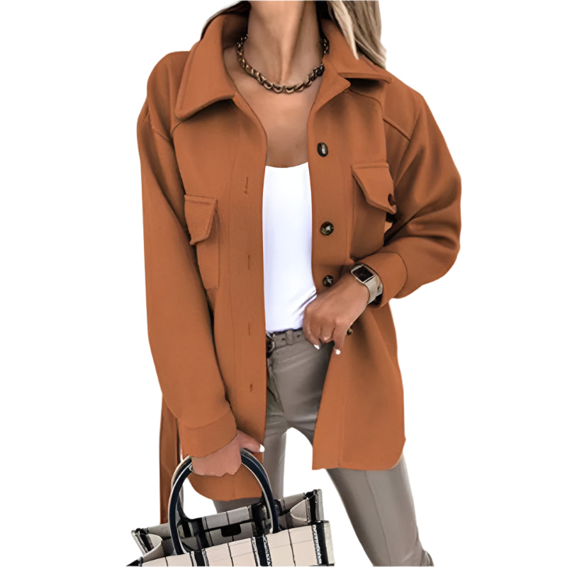 Jenel – Elegante Damesjas met Ceintuur en Polokraag van Wolmix
