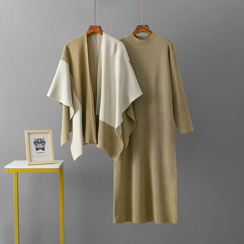 Sophia – Elegante Dames Tweedelige Jurk met Contrastkraag
