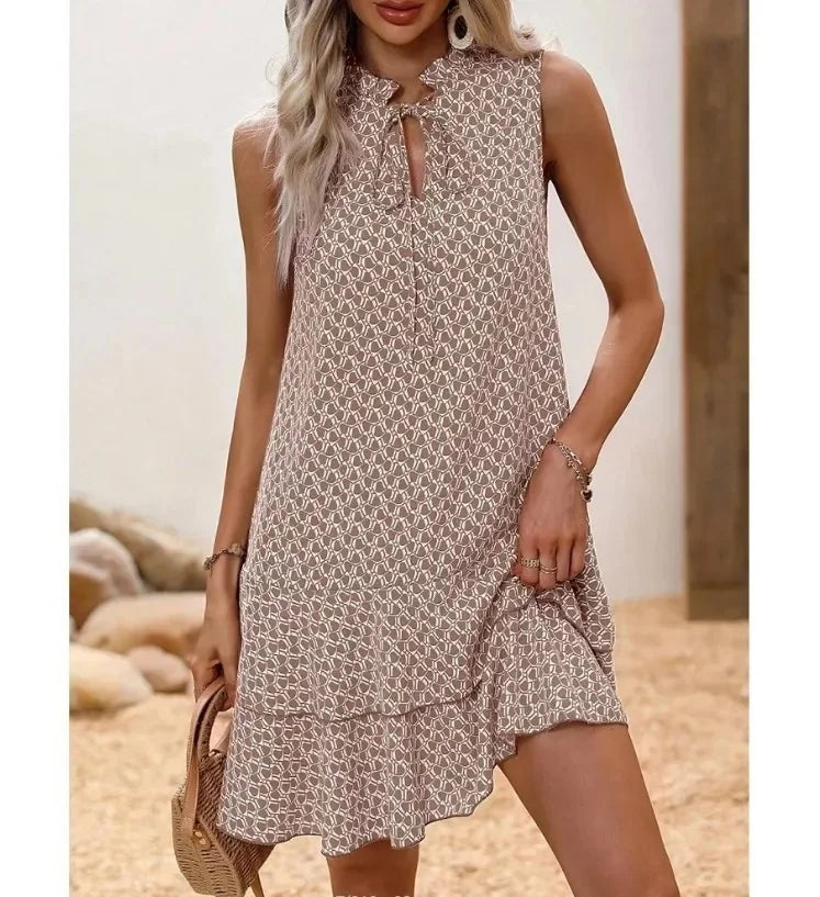 Zahara – Boho V-Hals Jurk met Print en Taillelint voor Dames