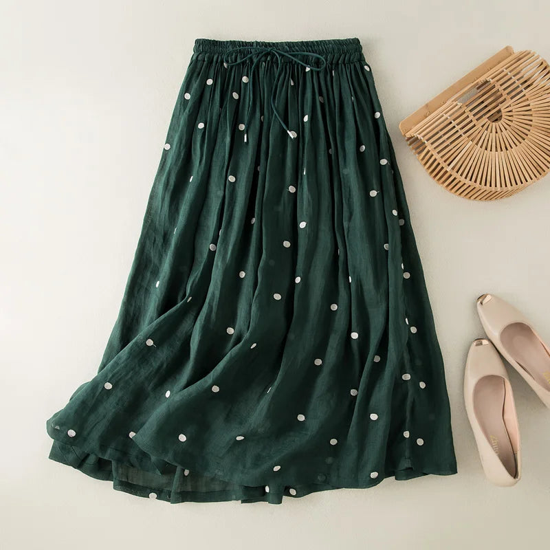 Sofia – Polkadot Linnen Dames Midi-Rok