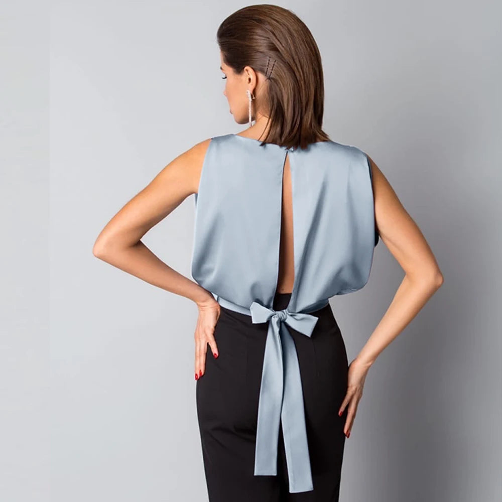 Lisa – Zomerse Satijnen Open Rug Top voor Dames
