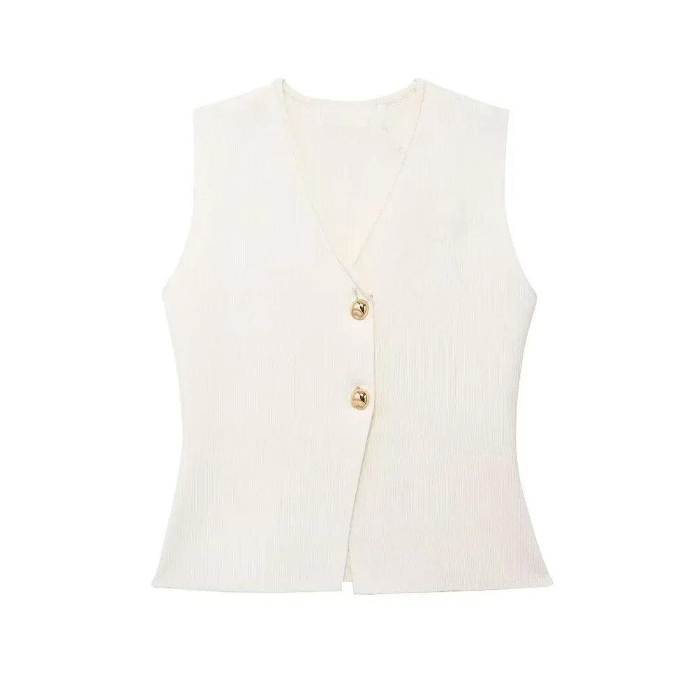Clara – Mouwloos Dames Gilet Top met Knoopsluiting