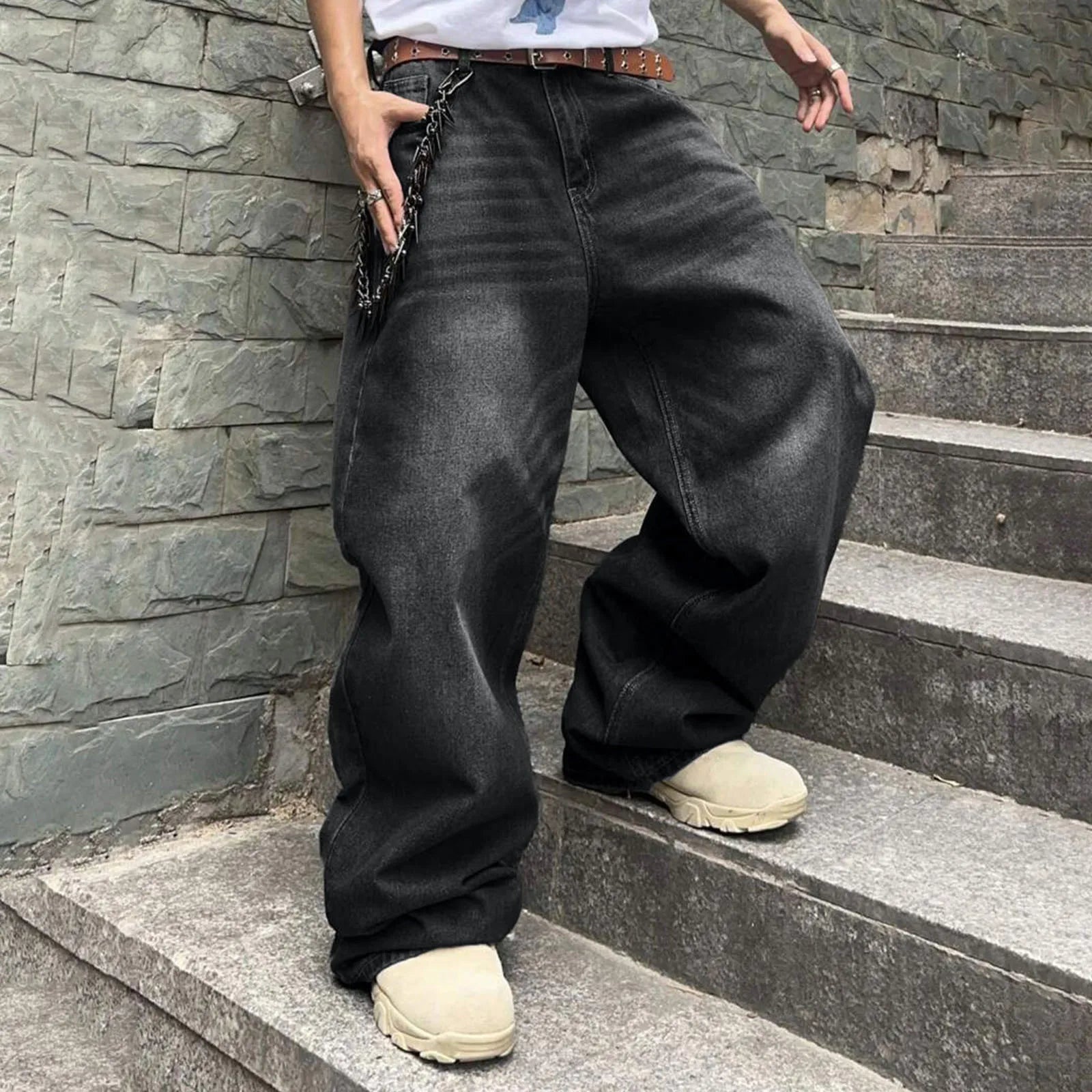 Bonjosh – Gebleekte Baggy Parachute Jeans voor Mannen
