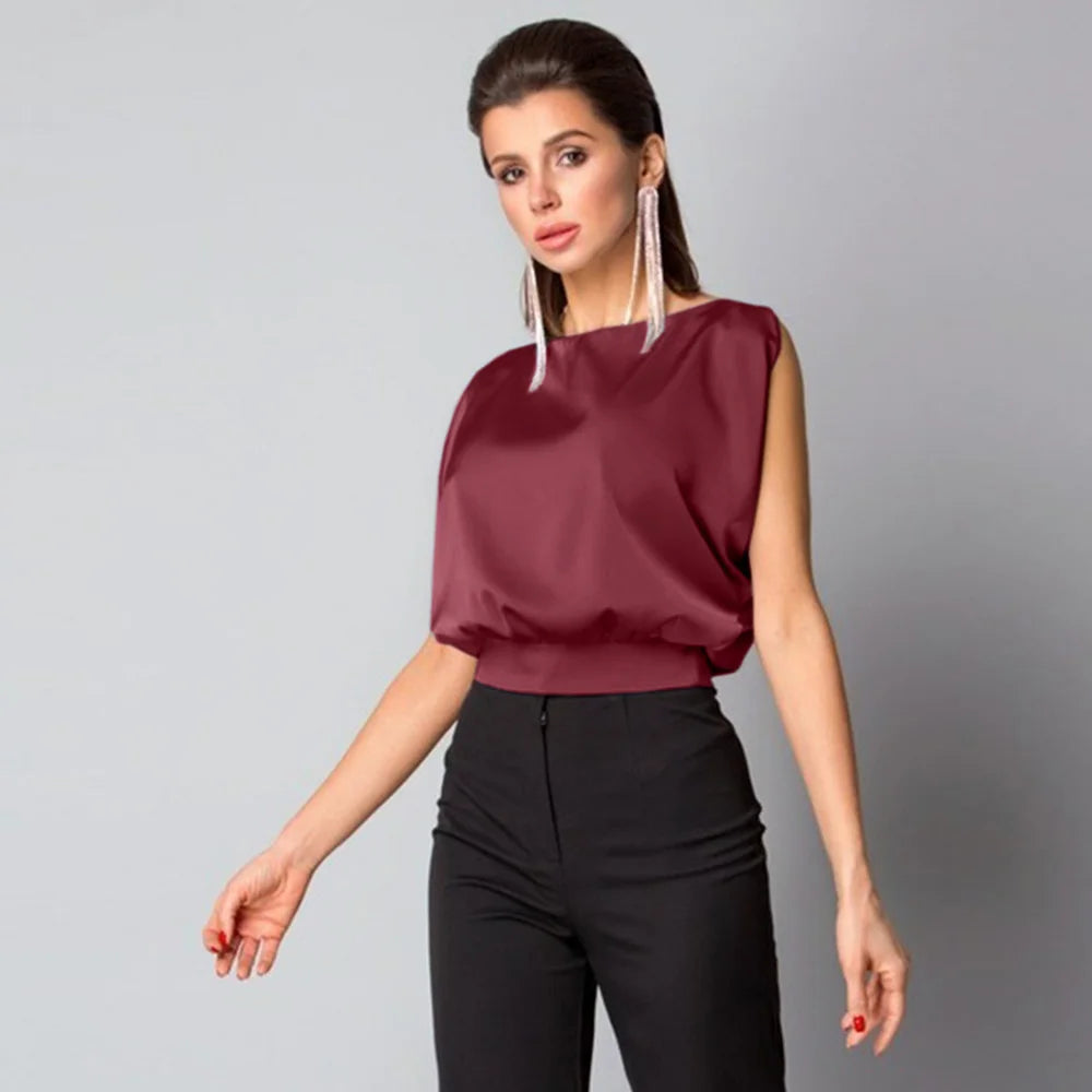 Lisa – Zomerse Satijnen Open Rug Top voor Dames
