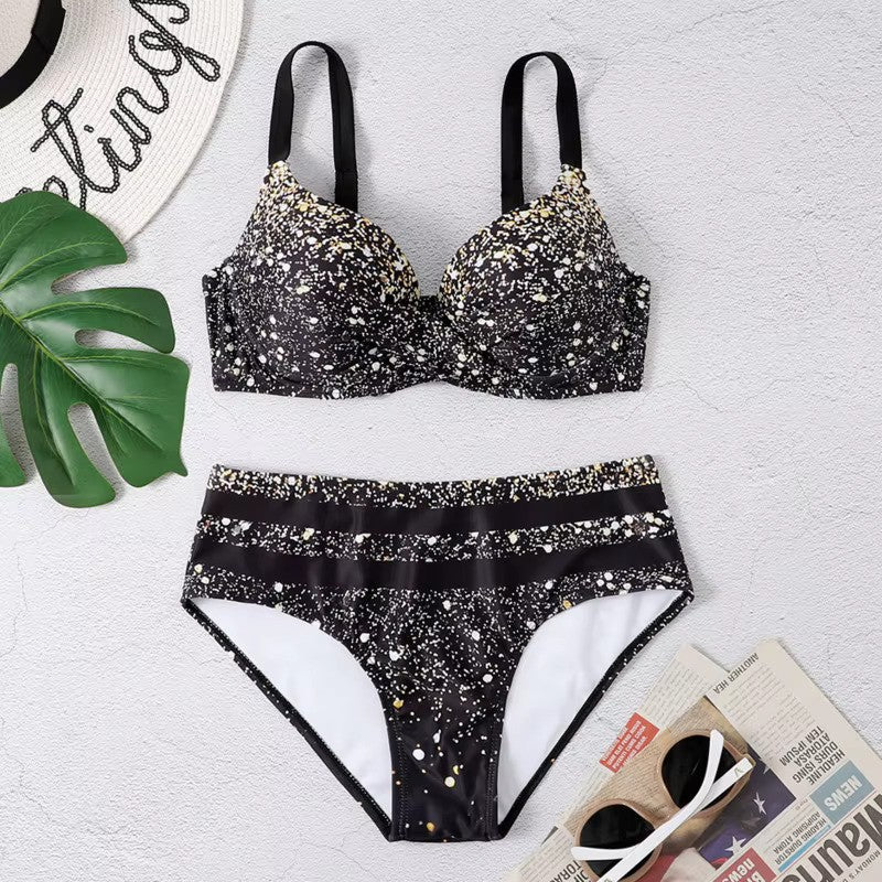 Camila – Dames Bikini Set met Hoge Taille en Bladerenprint