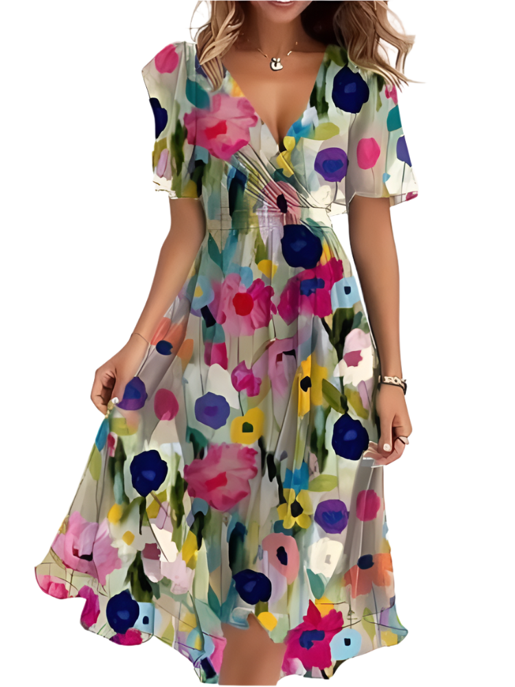Karylle – Zomerjurk met Diepe V-Hals en Elegante Swing voor Dames