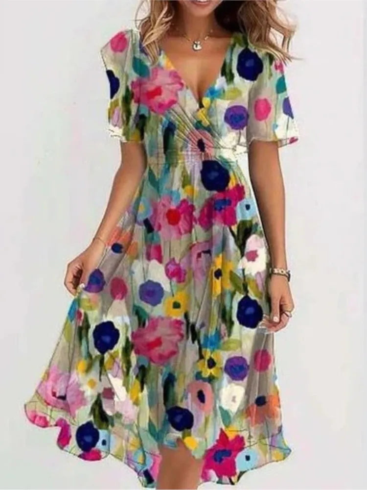 Karylle – Zomerjurk met Diepe V-Hals en Elegante Swing voor Dames