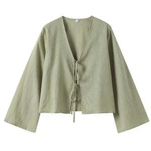 Sofia – Ademend Linnen Damesblouse met Strikdetails