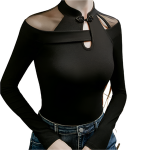 Kiesha – Mesh Dames Top met Asymmetrische Halslijn