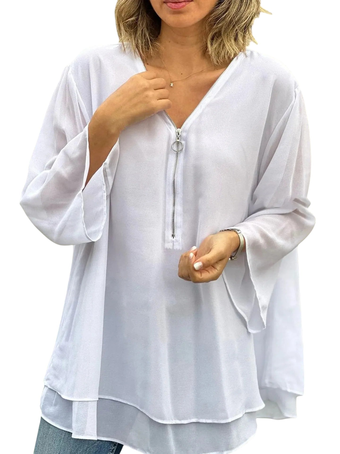 Jilainne – Losvallende Dames Blouse met Rits in Plus Size