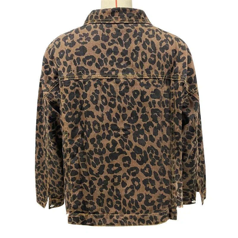 Caniyah – Panterprint Dames Denim Jas met Franjes