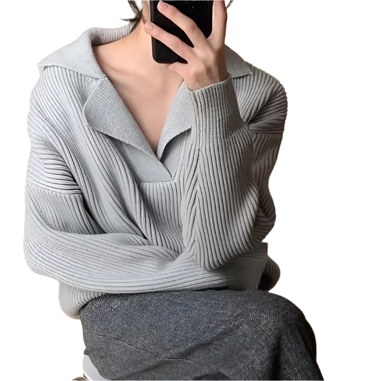 Janiah – Geribde Gebreide Oversized Damestrui van Kasjmierblend