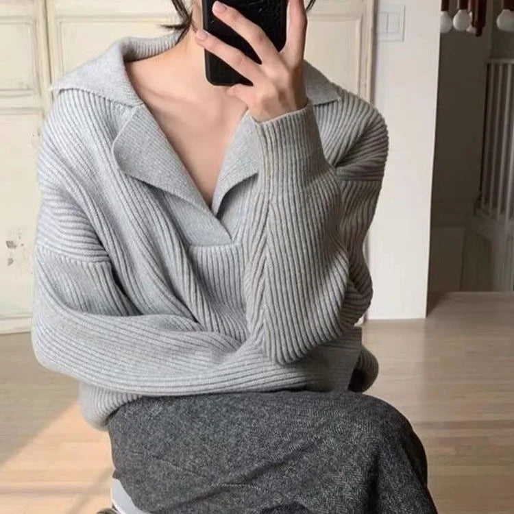 Janiah – Geribde Gebreide Oversized Damestrui van Kasjmierblend