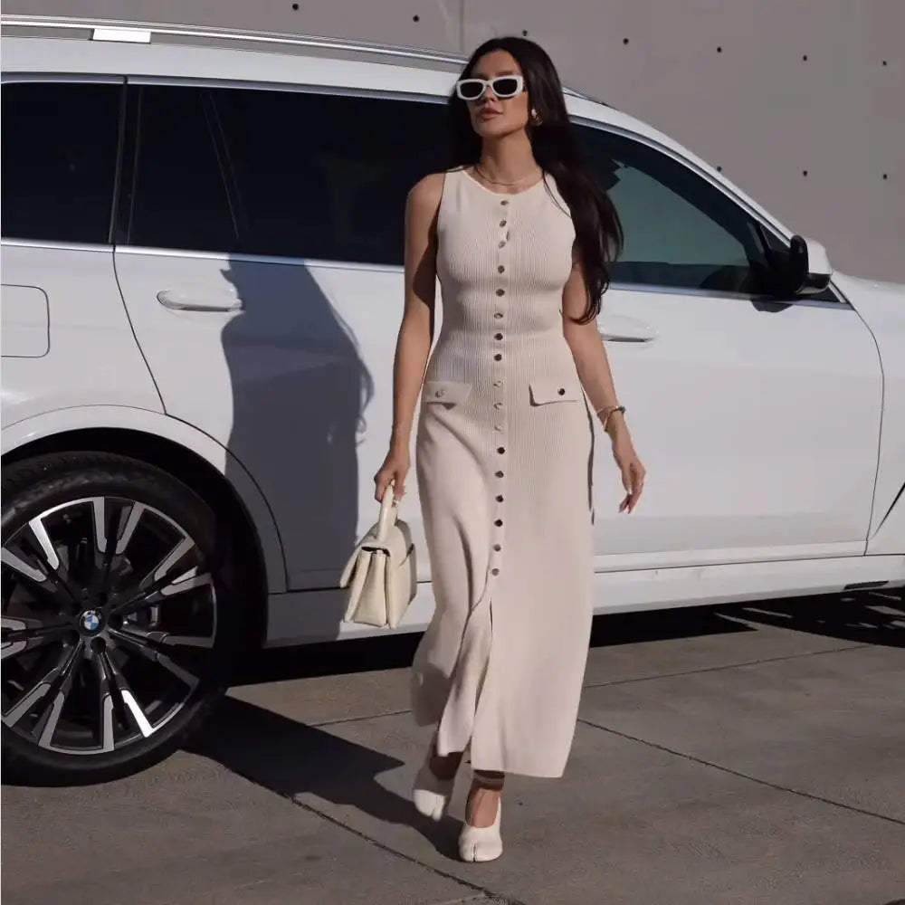 Chiara – Gebreide Rib Midi Jurk voor Dames