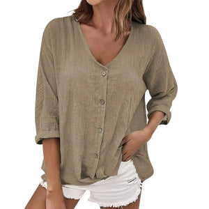 Anne – Retro V-Hals Dames Top met Knoopdetail