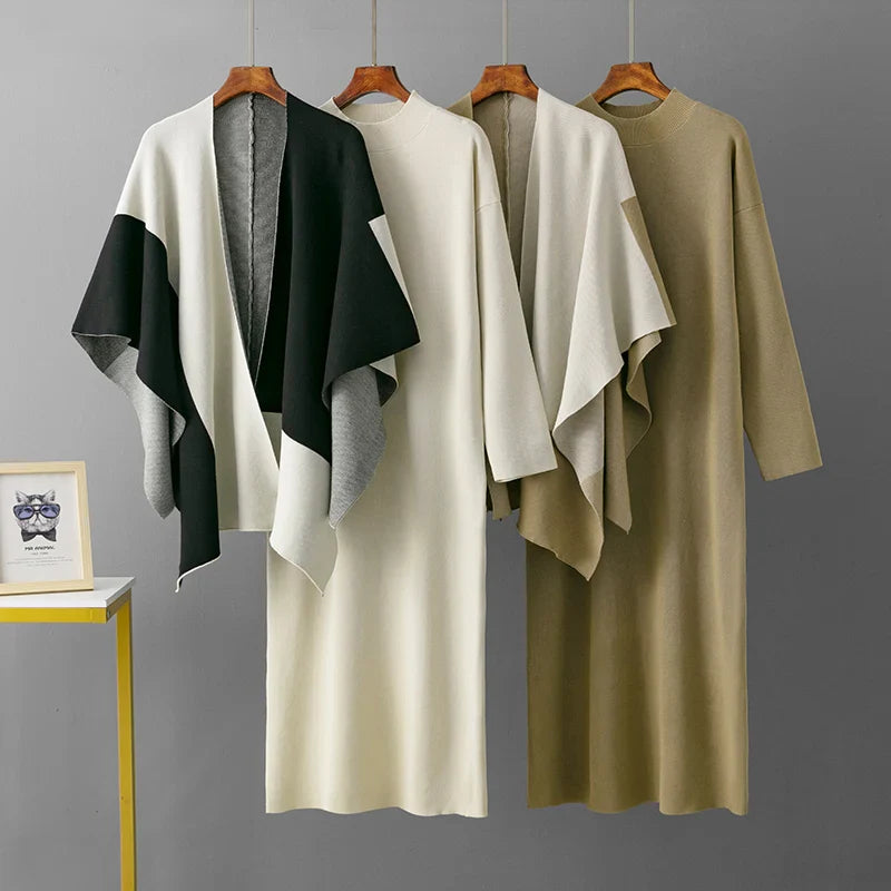 Sophia – Elegante Dames Tweedelige Jurk met Contrastkraag