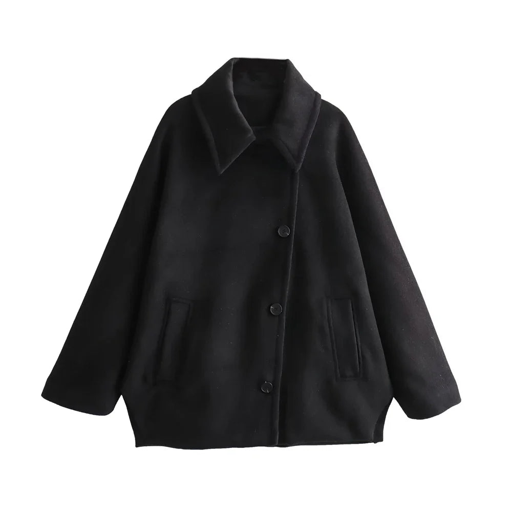 Isabella – Elegante Dames Cape met Knopen en Wolblend