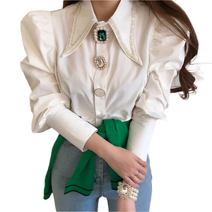 Éloïse – Beaded Collar Damesblouse voor de Herfst