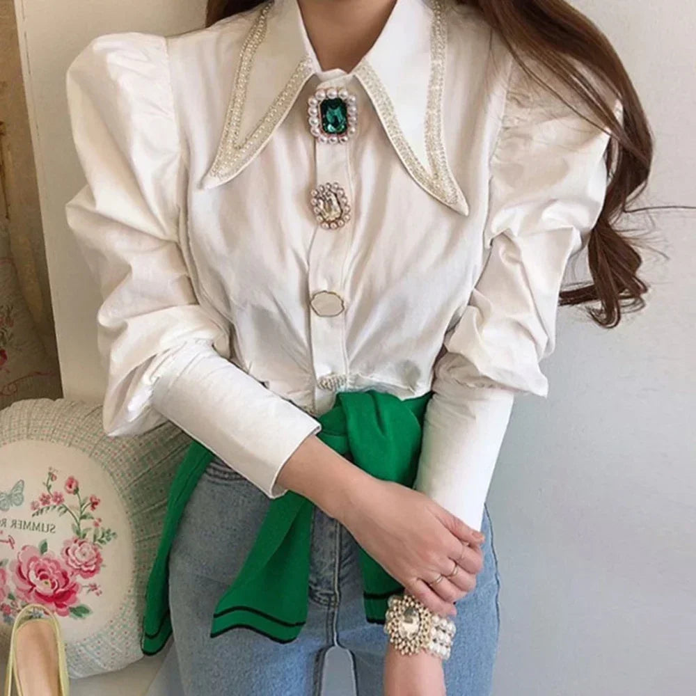 Éloïse – Beaded Collar Damesblouse voor de Herfst