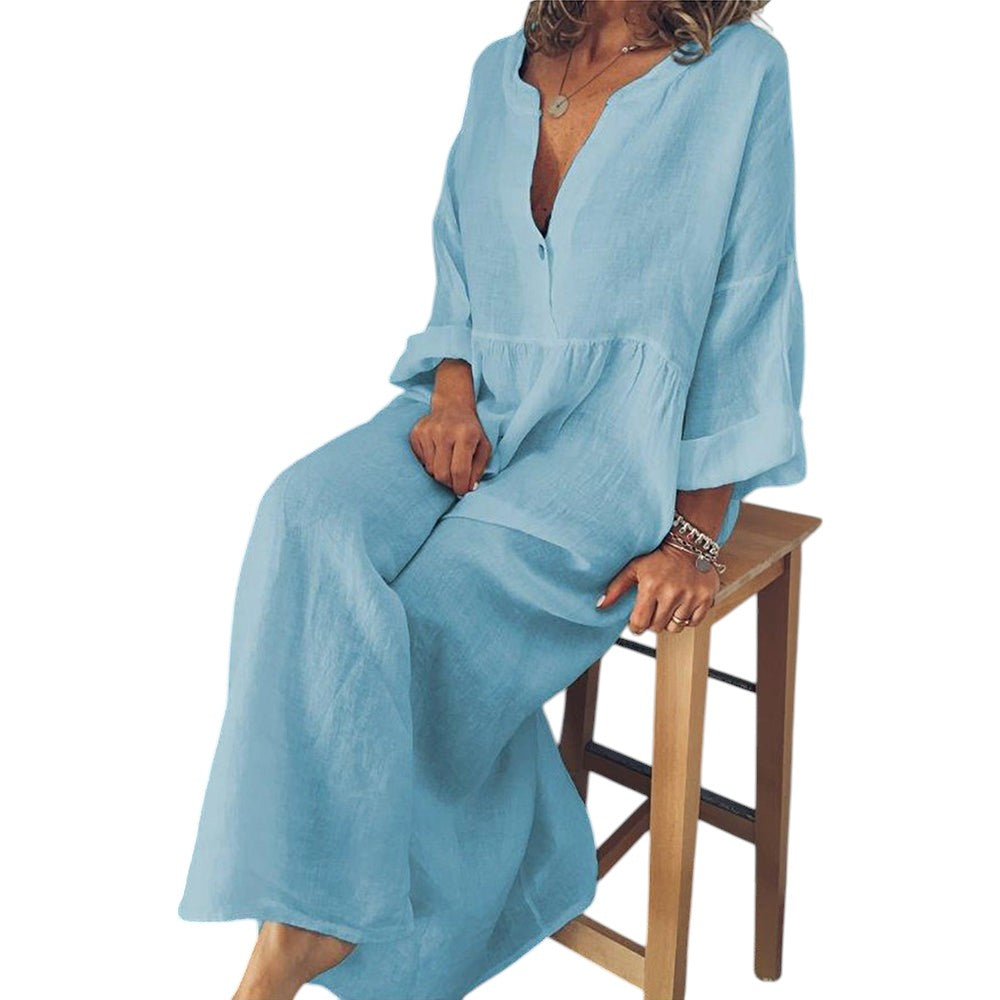 Ylona – Dames Maxi Jurk met Luchtige Sheer Blouse