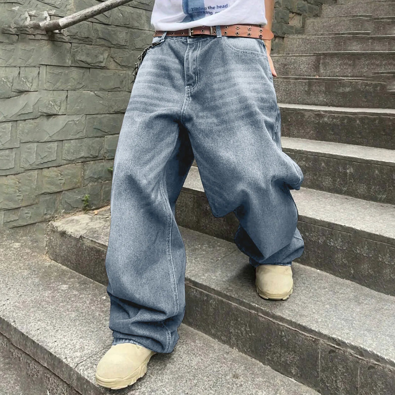 Bonjosh – Gebleekte Baggy Parachute Jeans voor Mannen