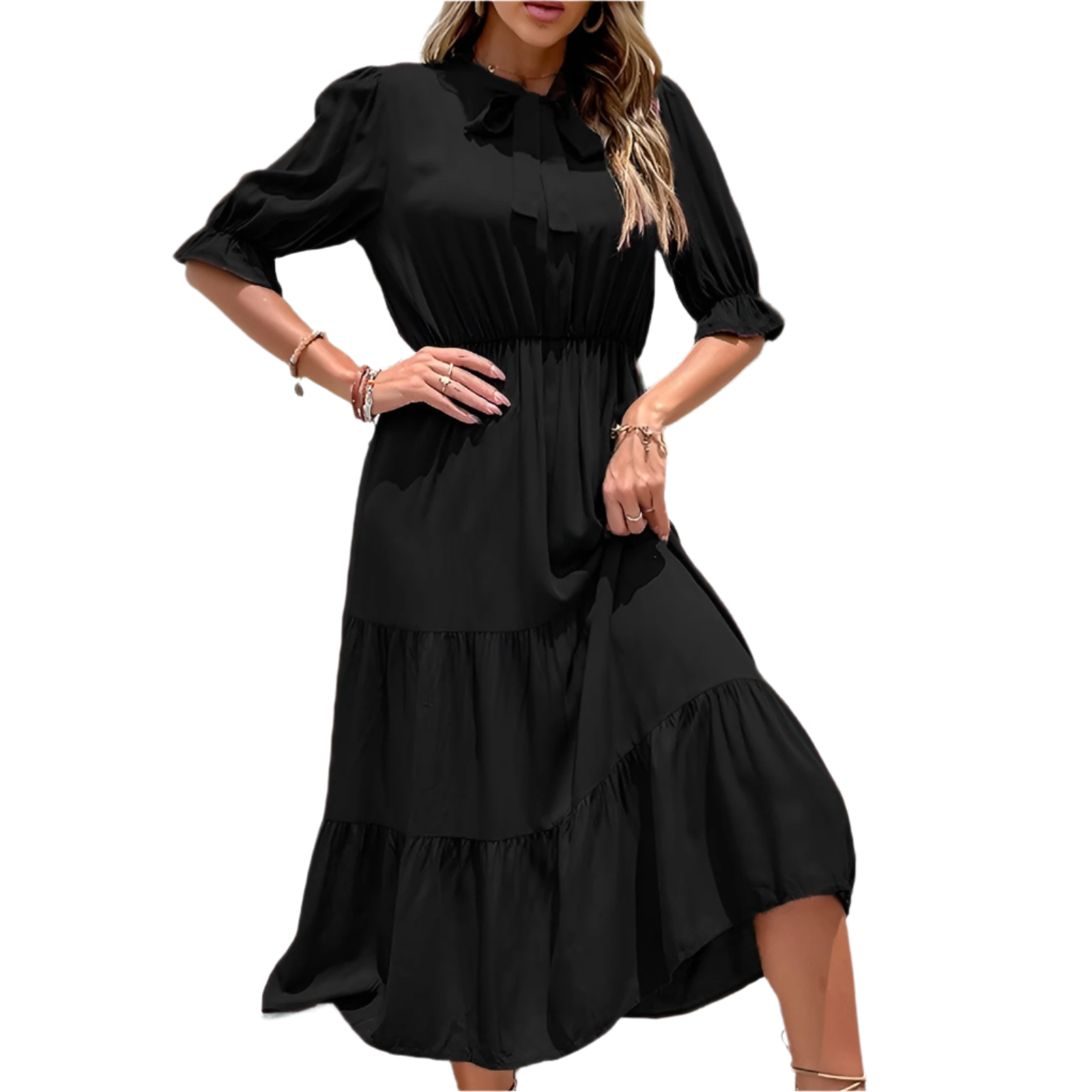 Amélie – Elegante Dames Midi-Jurk met Strikdetail