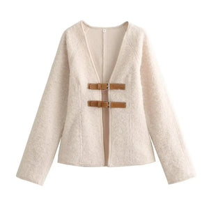 Sofia – Beige Slim-Fit Vest met Decoratieve Bandjes