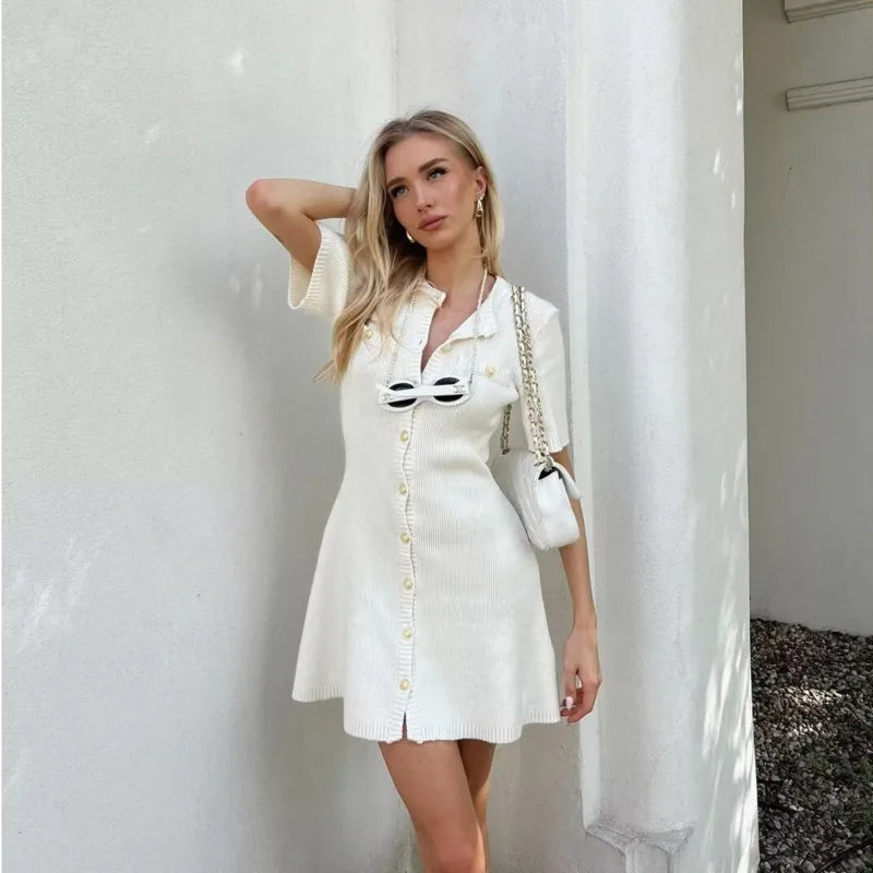 Gabriella – Elegante Gebreide Jurk met Gouden Accenten voor Dames