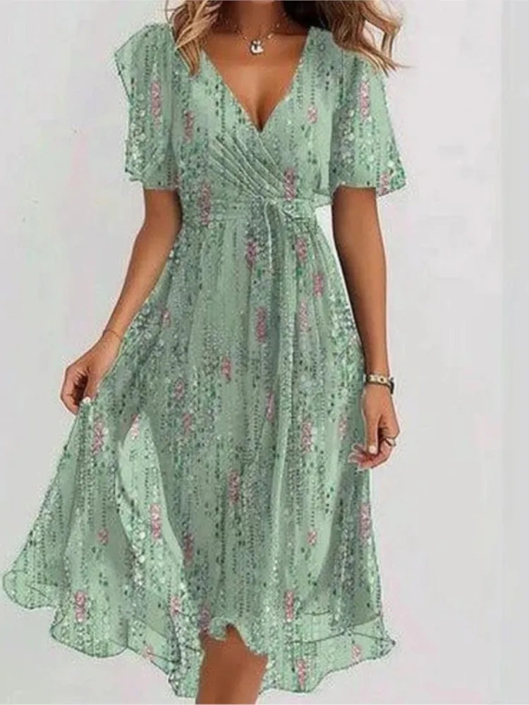 Karylle – Zomerjurk met Diepe V-Hals en Elegante Swing voor Dames