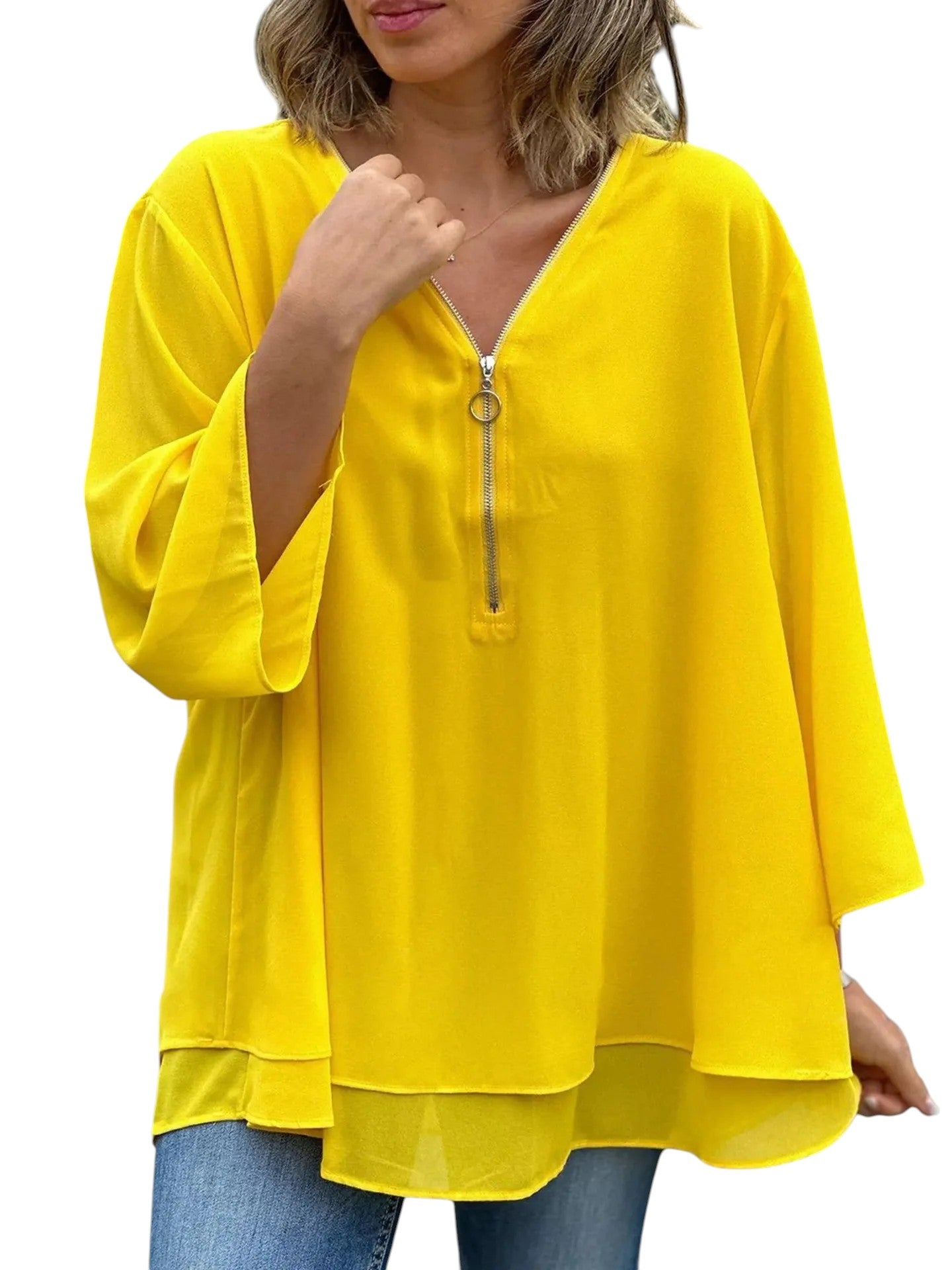 Jilainne – Losvallende Dames Blouse met Rits in Plus Size