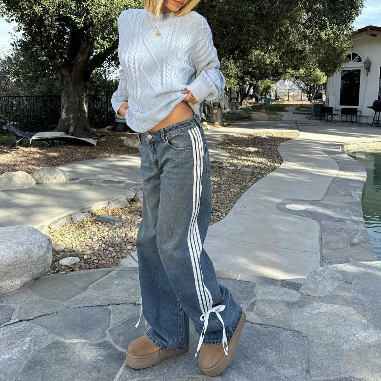 BellaModa™ Hailey Gestreepte Rechte Jeans