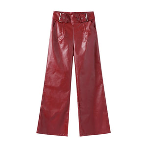 Alicia – Retro Wijde Dames Leren Flared Broek