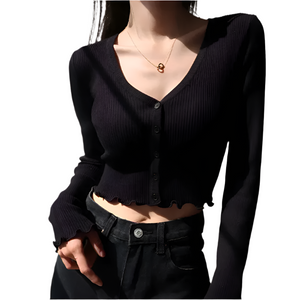 Isabella – Stijlvol Gebreid V-Hals Crop Vest voor Dames