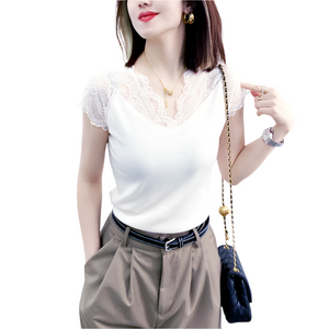 Isabella – Dames Blouse met Kanten Kraag en Korte Mouwen