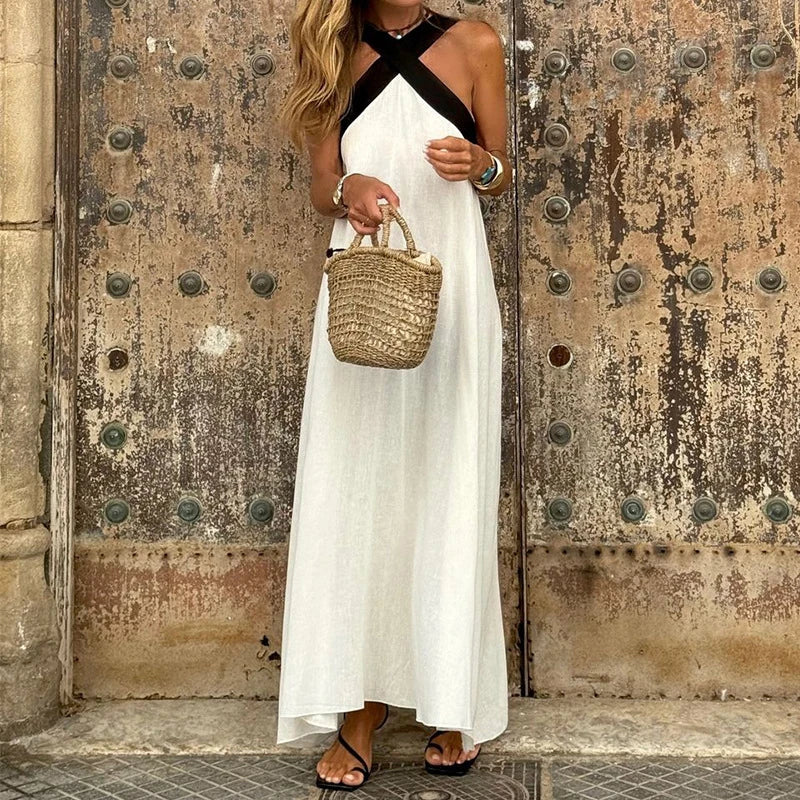 Bianca – Katoenen Maxi Jurk met Losse Pasvorm voor Dames