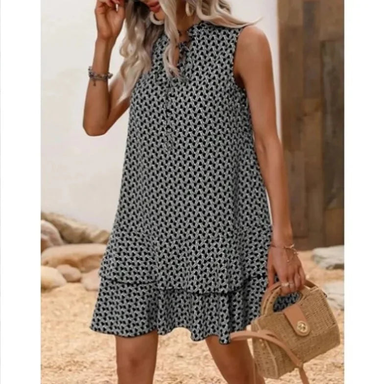 Zahara – Boho V-Hals Jurk met Print en Taillelint voor Dames