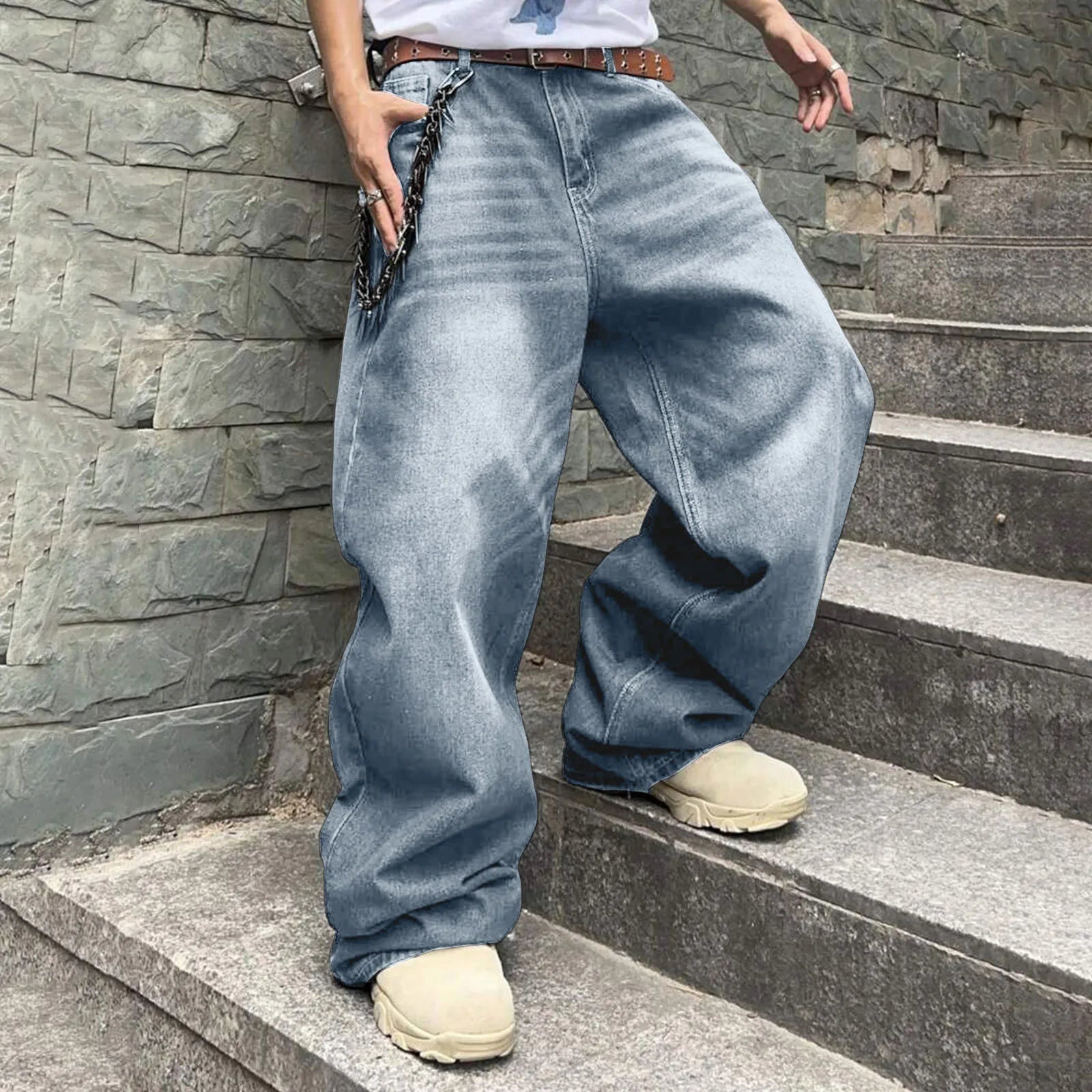 Bonjosh – Gebleekte Baggy Parachute Jeans voor Mannen