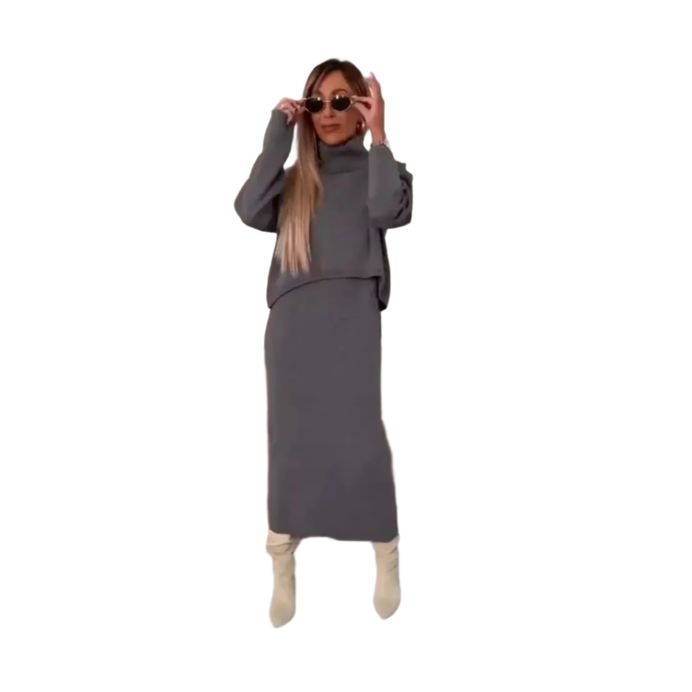 Narcy – Luxe tweedelige Dames set van Gebreide Mouwloos jurk en Vest