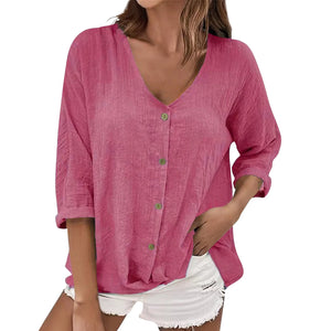 Anne – Retro V-Hals Dames Top met Knoopdetail