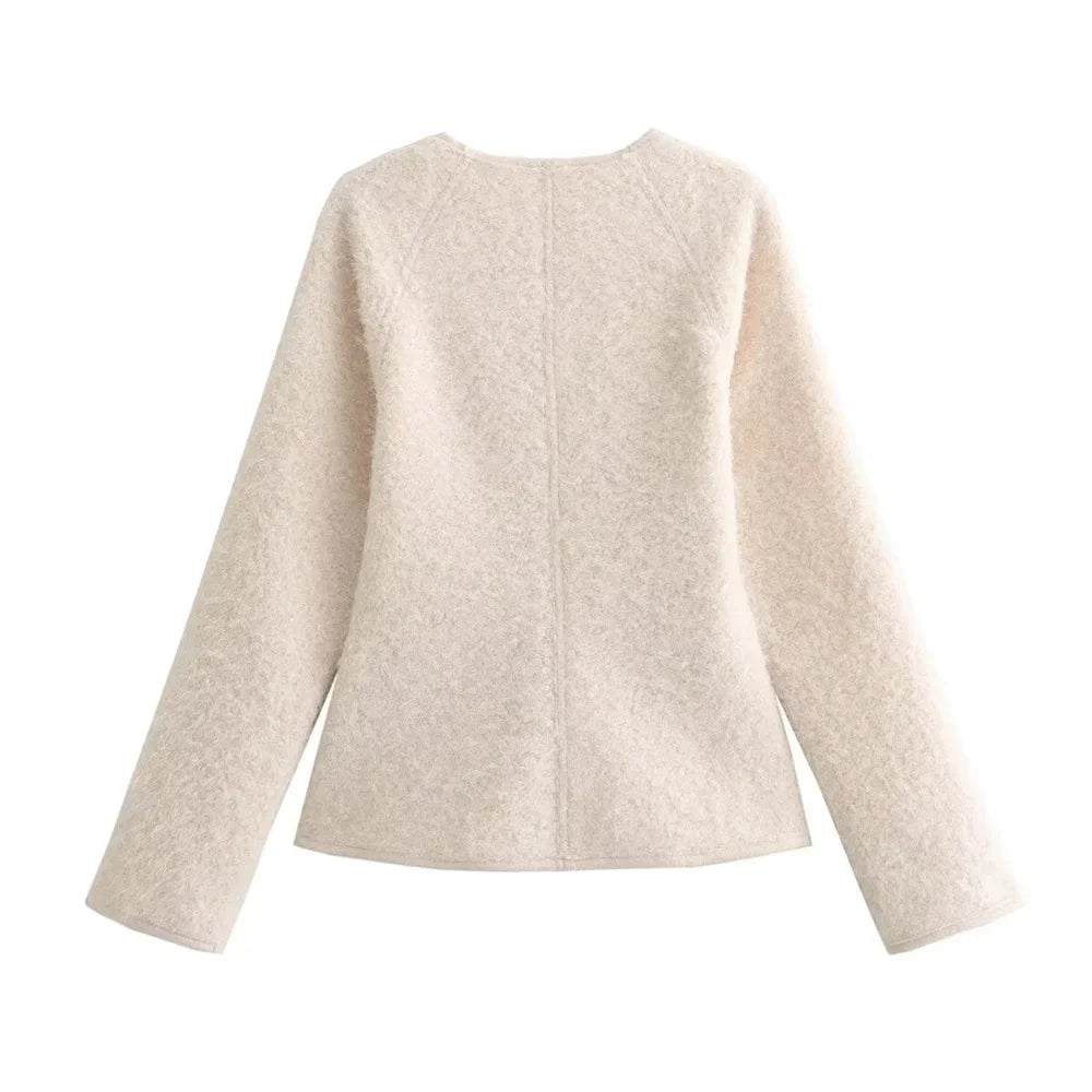 Sofia – Beige Slim-Fit Vest met Decoratieve Bandjes